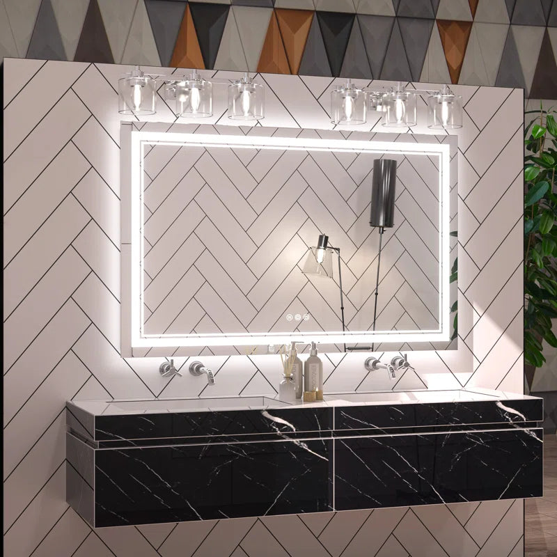 Chrisna LED Bathroom Mirror with Frontlit and Backlit, 3 Colours Temperature & Dimmable Light Anti-Fog Tempered Glass Bathroom Vanity Mirror