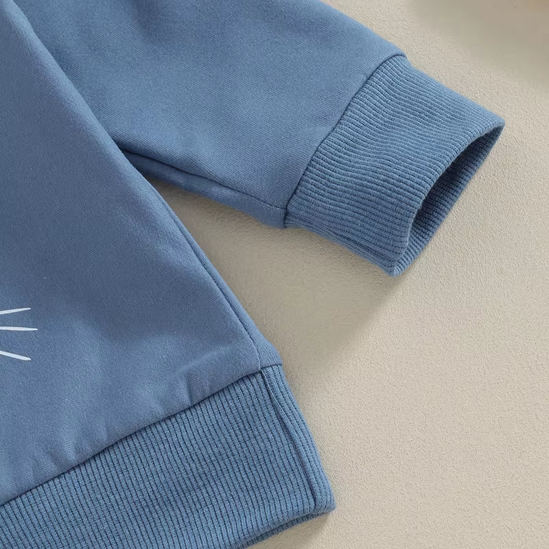 Toddler Boys Easter Pants Sets Blue Long Sleeve Sweatshirt Bunny Carrot Print Pants Sets