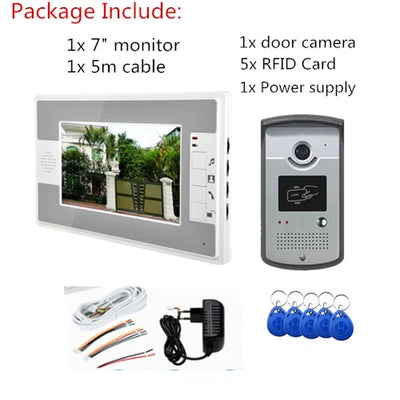 Video Intercom Access Control System Door Camera Waterproof 1000TVL RFID Electric Door Lock 7" Video Door Phone Entry System