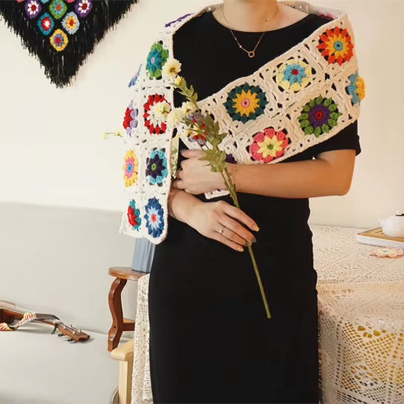Handmade Craft Sofa Blanket Ceremony Hand Hooked Crochet Blanket Cushion Felt Pastoral Style Wedding Gift Home Decoration