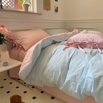 All Cotton Washed Cotton Four-Piece Set Soft Comfortable Bow Bedding