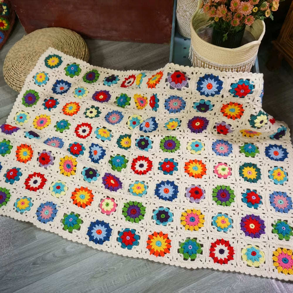 Handmade Craft Sofa Blanket Ceremony Hand Hooked Crochet Blanket Cushion Felt Pastoral Style Wedding Gift Home Decoration