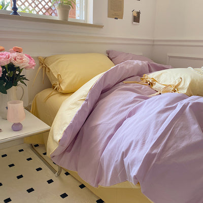 All Cotton Washed Cotton Four-Piece Set Soft Comfortable Bow Bedding