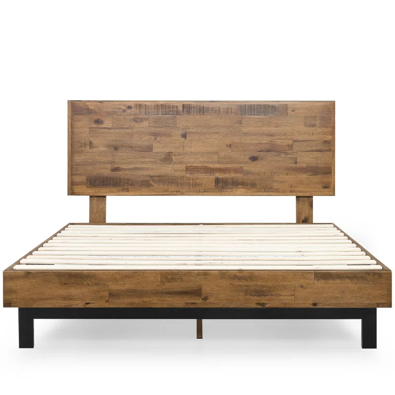 Lirim Rustic Solid Wood Platform Bed with Adjustable Headboard
