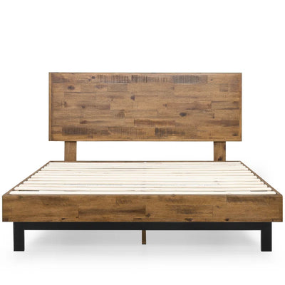 Lirim Rustic Solid Wood Platform Bed with Adjustable Headboard