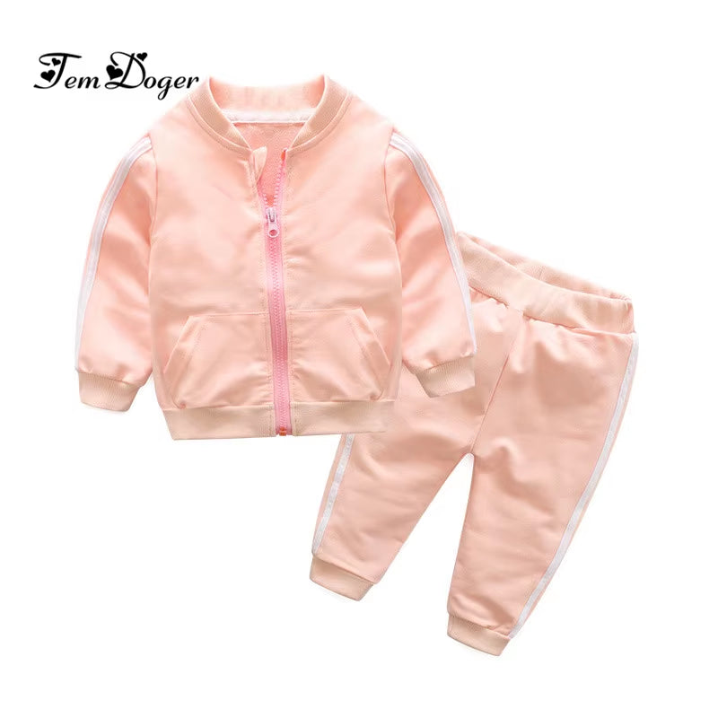 2018 Autumn Fashion Baby Girl Clothes Cotton Long Sleeve Solid Zipper Jacket+Pants 2Pcs Bebes Tracksuit Baby Boy Clothing Set