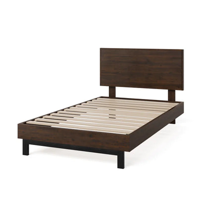 Lirim Rustic Solid Wood Platform Bed with Adjustable Headboard