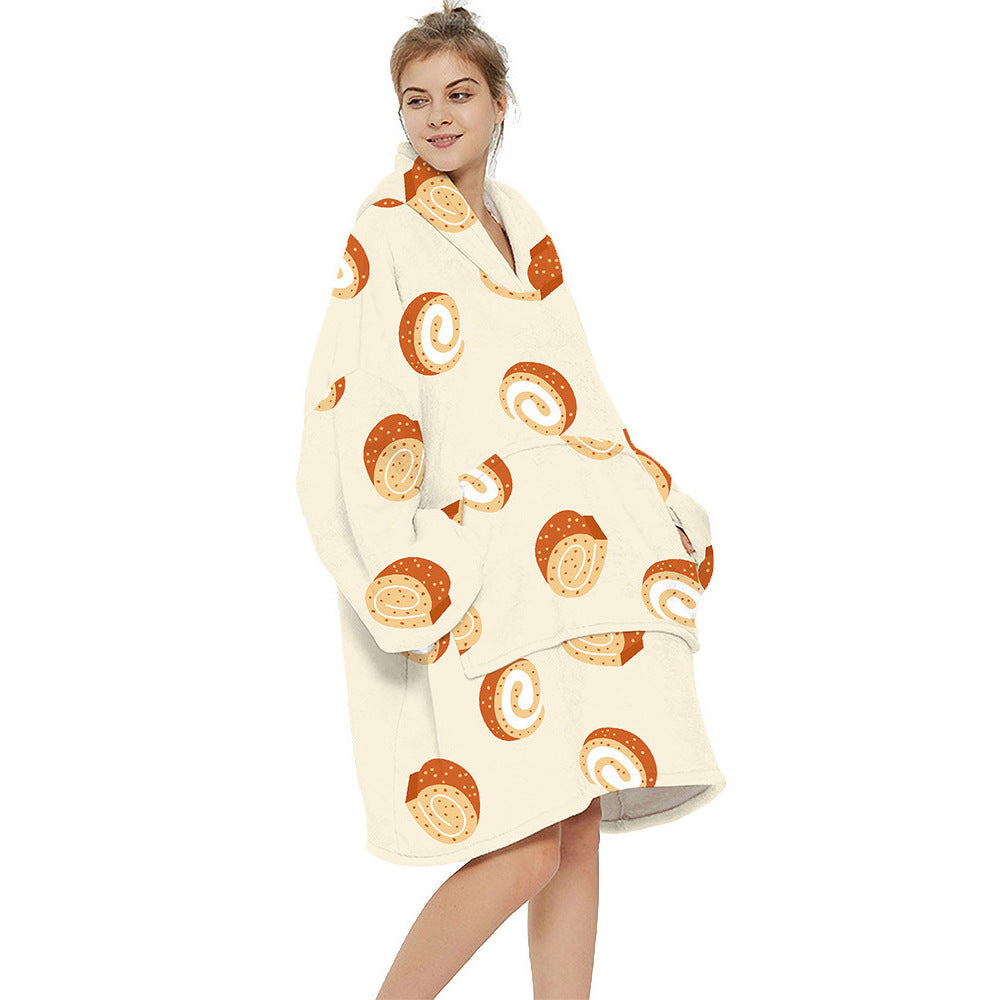 One-Size Flocking Cotton Fleece Wearable Blanket Home Service