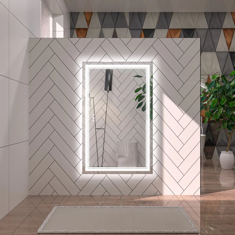 Chrisna LED Bathroom Mirror with Frontlit and Backlit, 3 Colours Temperature & Dimmable Light Anti-Fog Tempered Glass Bathroom Vanity Mirror