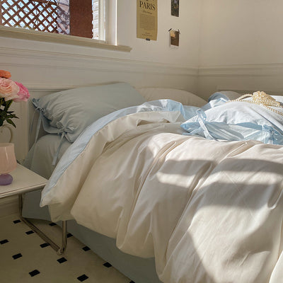 All Cotton Washed Cotton Four-Piece Set Soft Comfortable Bow Bedding