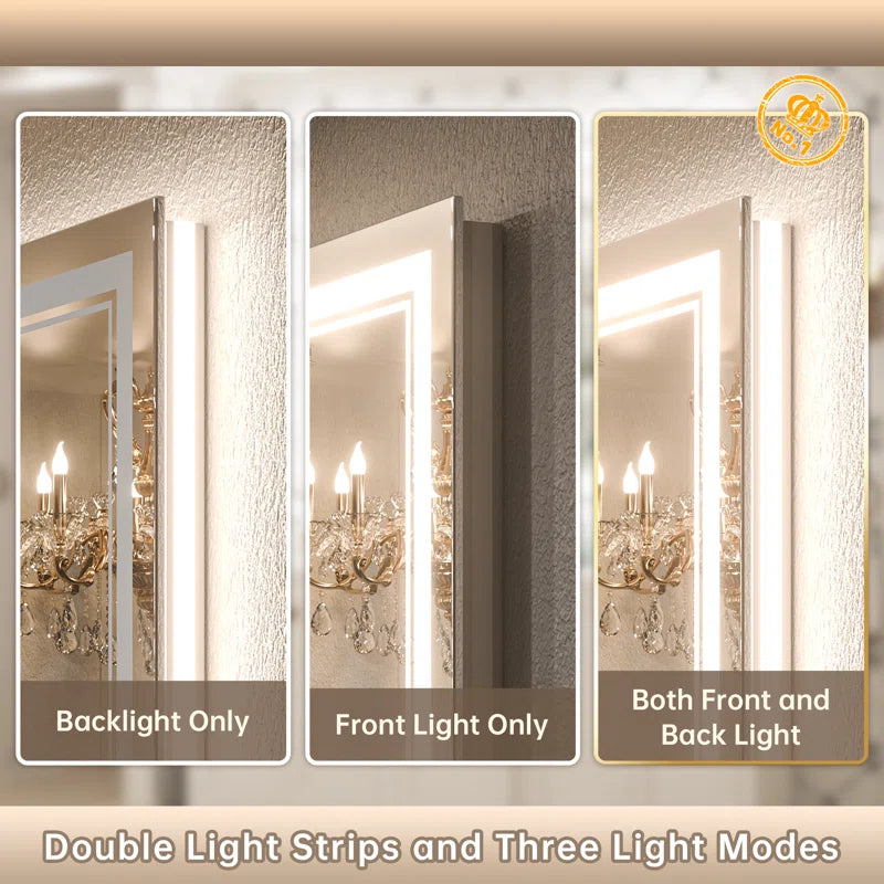 Chrisna LED Bathroom Mirror with Frontlit and Backlit, 3 Colours Temperature & Dimmable Light Anti-Fog Tempered Glass Bathroom Vanity Mirror