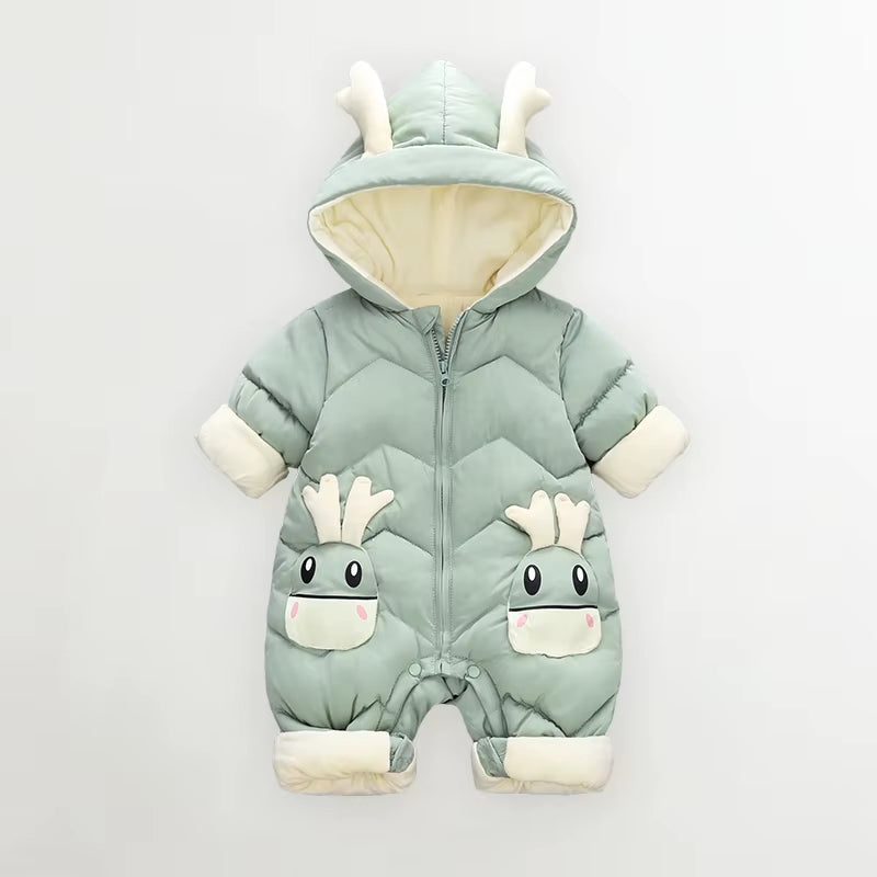 2025 Baby Winter Snowsuit plus Velvet Thick Baby Boys Jumpsuit 0-2 Years Newborn Romper Baby Girls Overalls Toddler Coat