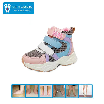 Girl Children Sneakers Orthopedic Shoes for Kid Leather Toddlers Ankle Support Flatfeet Orthotics Footwear 2-7 Year
