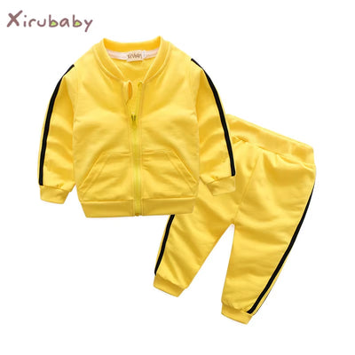 2018 Autumn Fashion Baby Girl Clothes Cotton Long Sleeve Solid Zipper Jacket+Pants 2Pcs Bebes Tracksuit Baby Boy Clothing Set