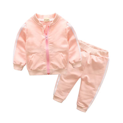 2018 Autumn Fashion Baby Girl Clothes Cotton Long Sleeve Solid Zipper Jacket+Pants 2Pcs Bebes Tracksuit Baby Boy Clothing Set