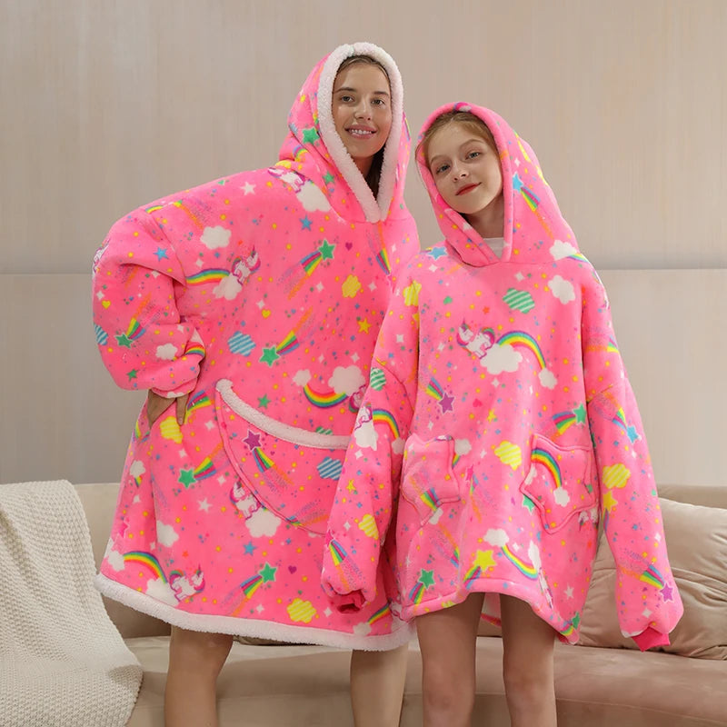 Oversized Hoodie Blanket for Adults and Children, Wearable TV Blankets, Warm Fleece Blanket, Hoody Blanket Koc Mantas Gown