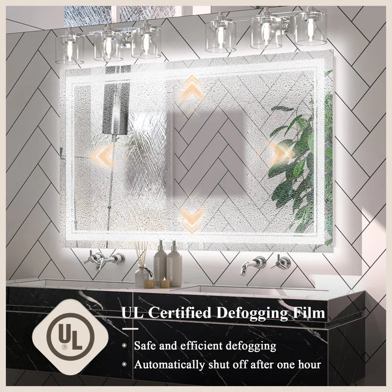 Chrisna LED Bathroom Mirror with Frontlit and Backlit, 3 Colours Temperature & Dimmable Light Anti-Fog Tempered Glass Bathroom Vanity Mirror
