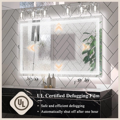 Chrisna LED Bathroom Mirror with Frontlit and Backlit, 3 Colours Temperature & Dimmable Light Anti-Fog Tempered Glass Bathroom Vanity Mirror