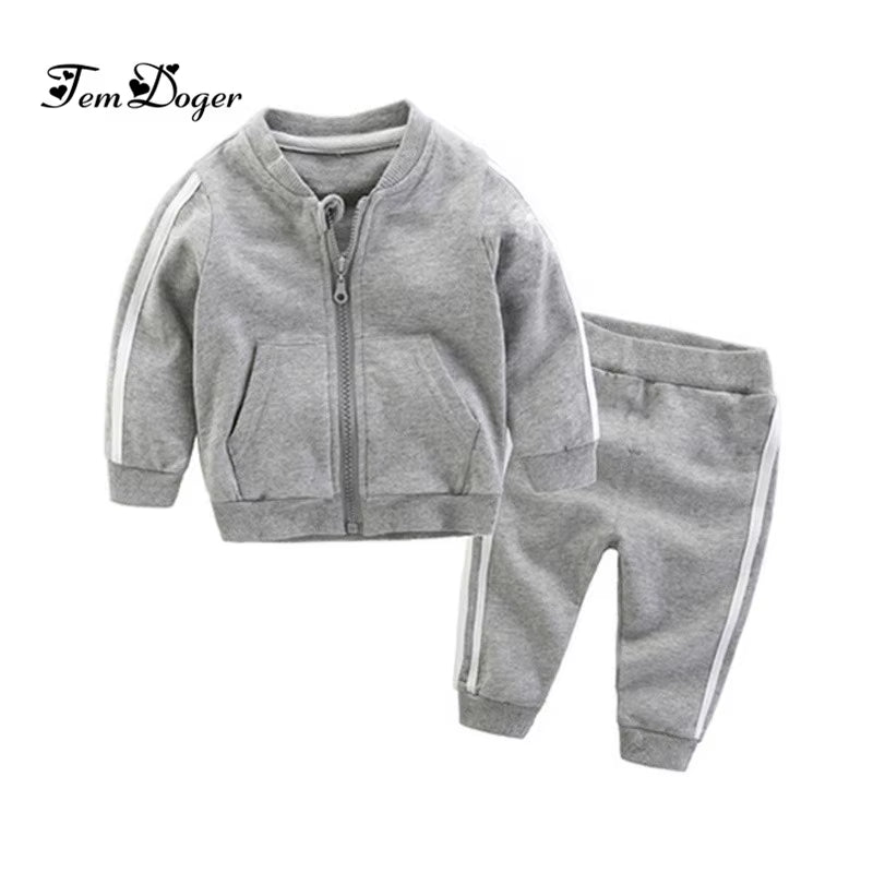 2018 Autumn Fashion Baby Girl Clothes Cotton Long Sleeve Solid Zipper Jacket+Pants 2Pcs Bebes Tracksuit Baby Boy Clothing Set