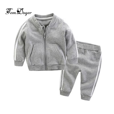 2018 Autumn Fashion Baby Girl Clothes Cotton Long Sleeve Solid Zipper Jacket+Pants 2Pcs Bebes Tracksuit Baby Boy Clothing Set