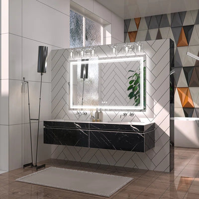 Chrisna LED Bathroom Mirror with Frontlit and Backlit, 3 Colours Temperature & Dimmable Light Anti-Fog Tempered Glass Bathroom Vanity Mirror