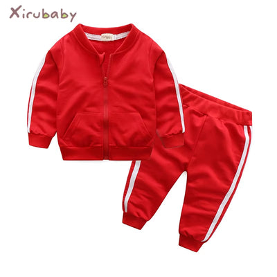 2018 Autumn Fashion Baby Girl Clothes Cotton Long Sleeve Solid Zipper Jacket+Pants 2Pcs Bebes Tracksuit Baby Boy Clothing Set