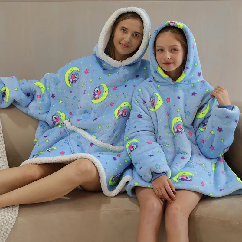 Oversized Hoodie Blanket for Adults and Children, Wearable TV Blankets, Warm Fleece Blanket, Hoody Blanket Koc Mantas Gown