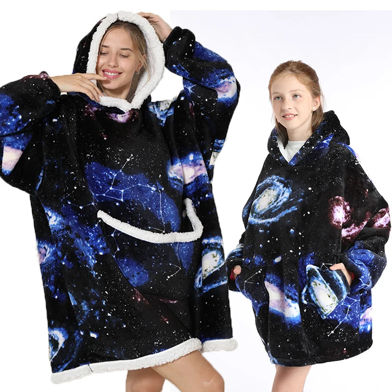 Oversized Hoodie Blanket for Adults and Children, Wearable TV Blankets, Warm Fleece Blanket, Hoody Blanket Koc Mantas Gown