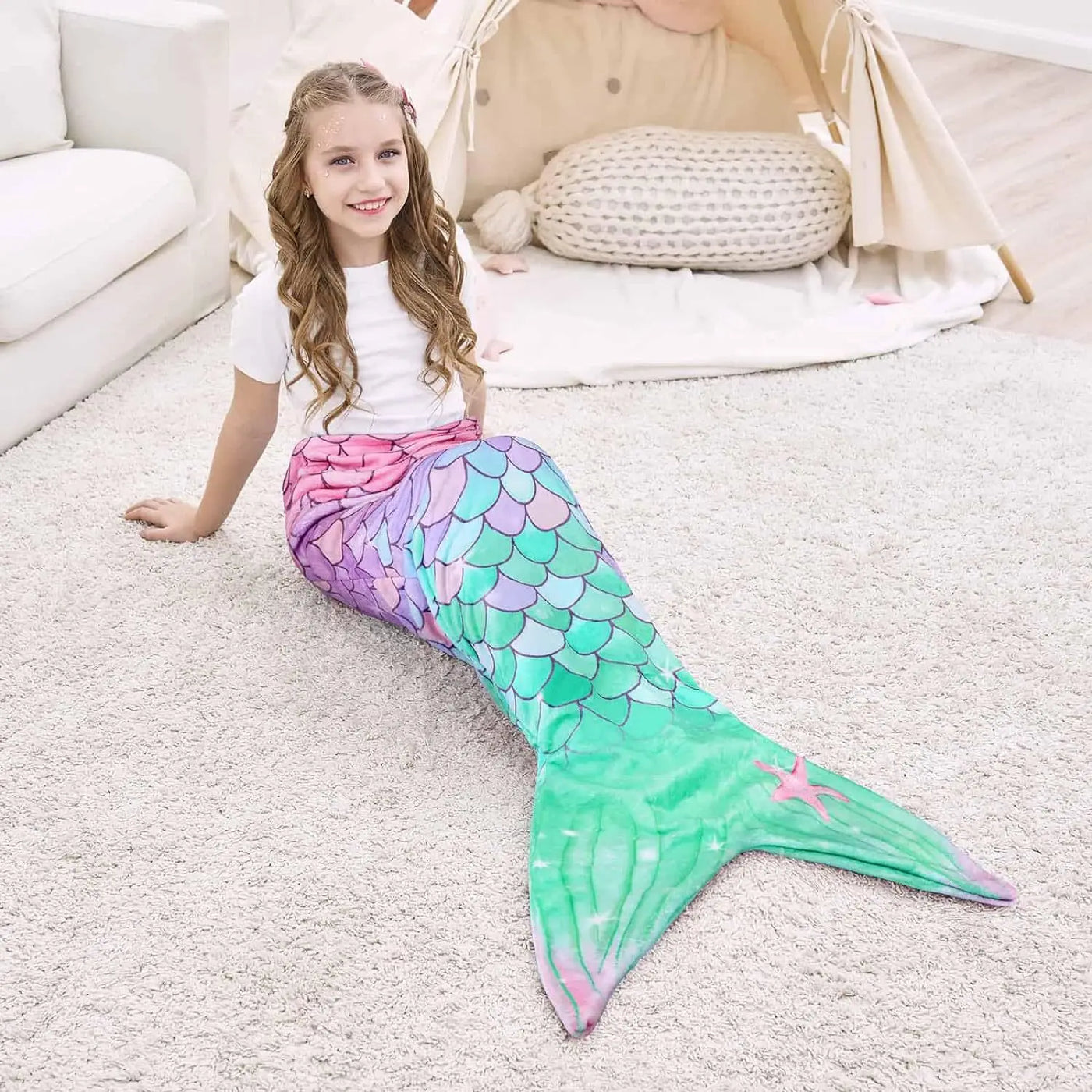 Shark Mermaid Tail Blanket for Children and Kids, Sleeping Sack, Sofa Bed Throw, Adult Bed Blanket