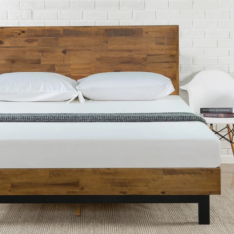 Lirim Rustic Solid Wood Platform Bed with Adjustable Headboard