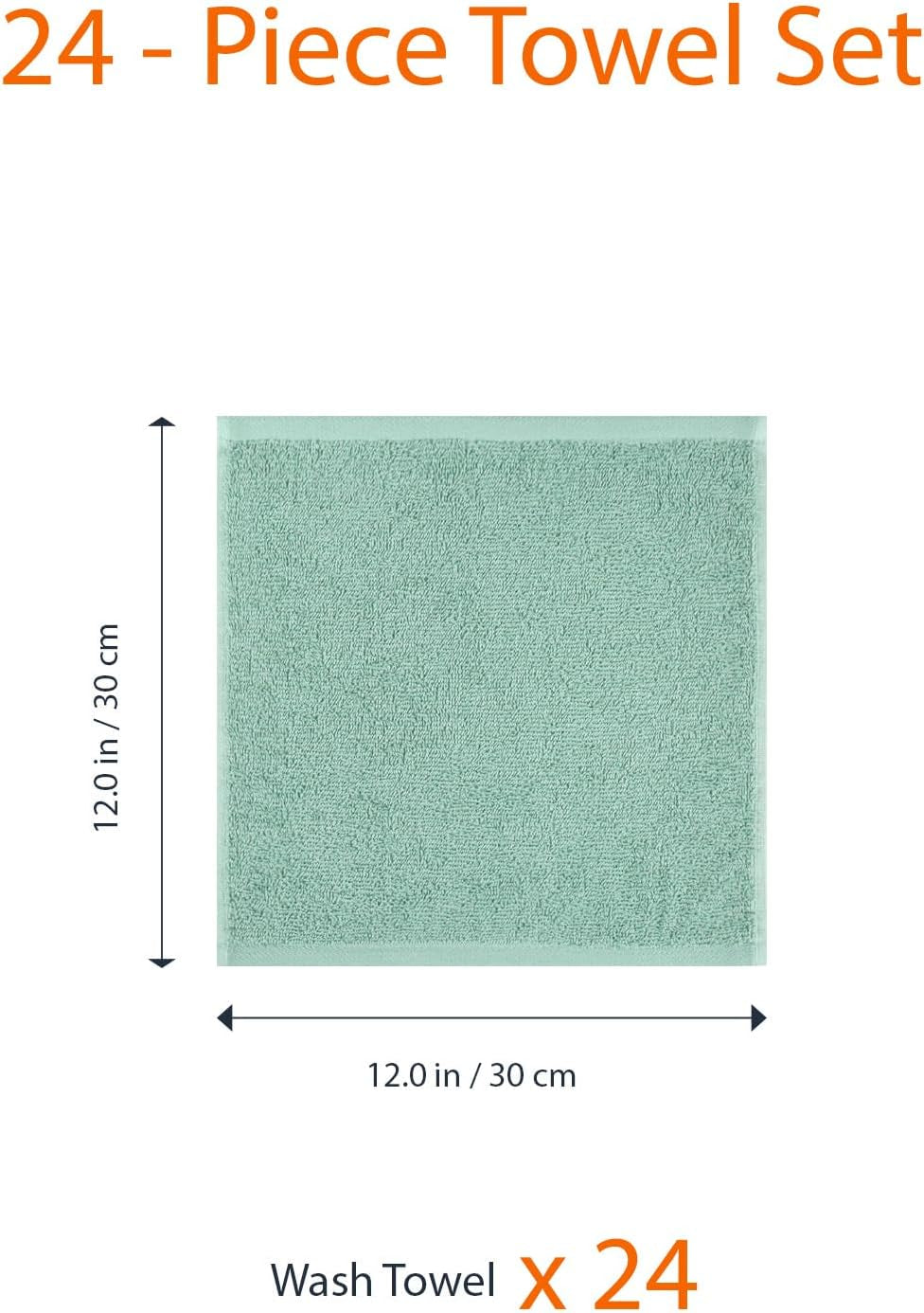 Terry Cotton Washcloths - Pack of 24, Seafoam Green