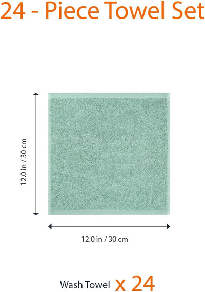 Terry Cotton Washcloths - Pack of 24, Seafoam Green