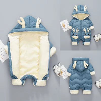 2025 Baby Winter Snowsuit plus Velvet Thick Baby Boys Jumpsuit 0-2 Years Newborn Romper Baby Girls Overalls Toddler Coat