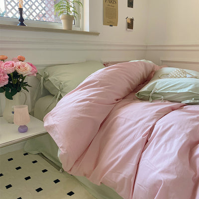 All Cotton Washed Cotton Four-Piece Set Soft Comfortable Bow Bedding
