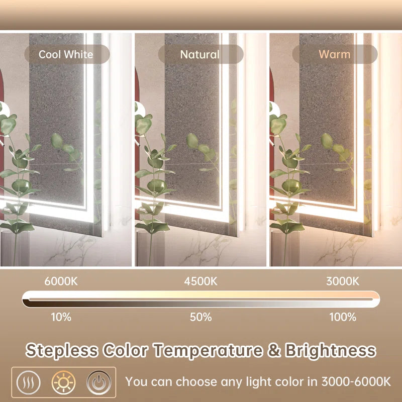 Chrisna LED Bathroom Mirror with Frontlit and Backlit, 3 Colours Temperature & Dimmable Light Anti-Fog Tempered Glass Bathroom Vanity Mirror