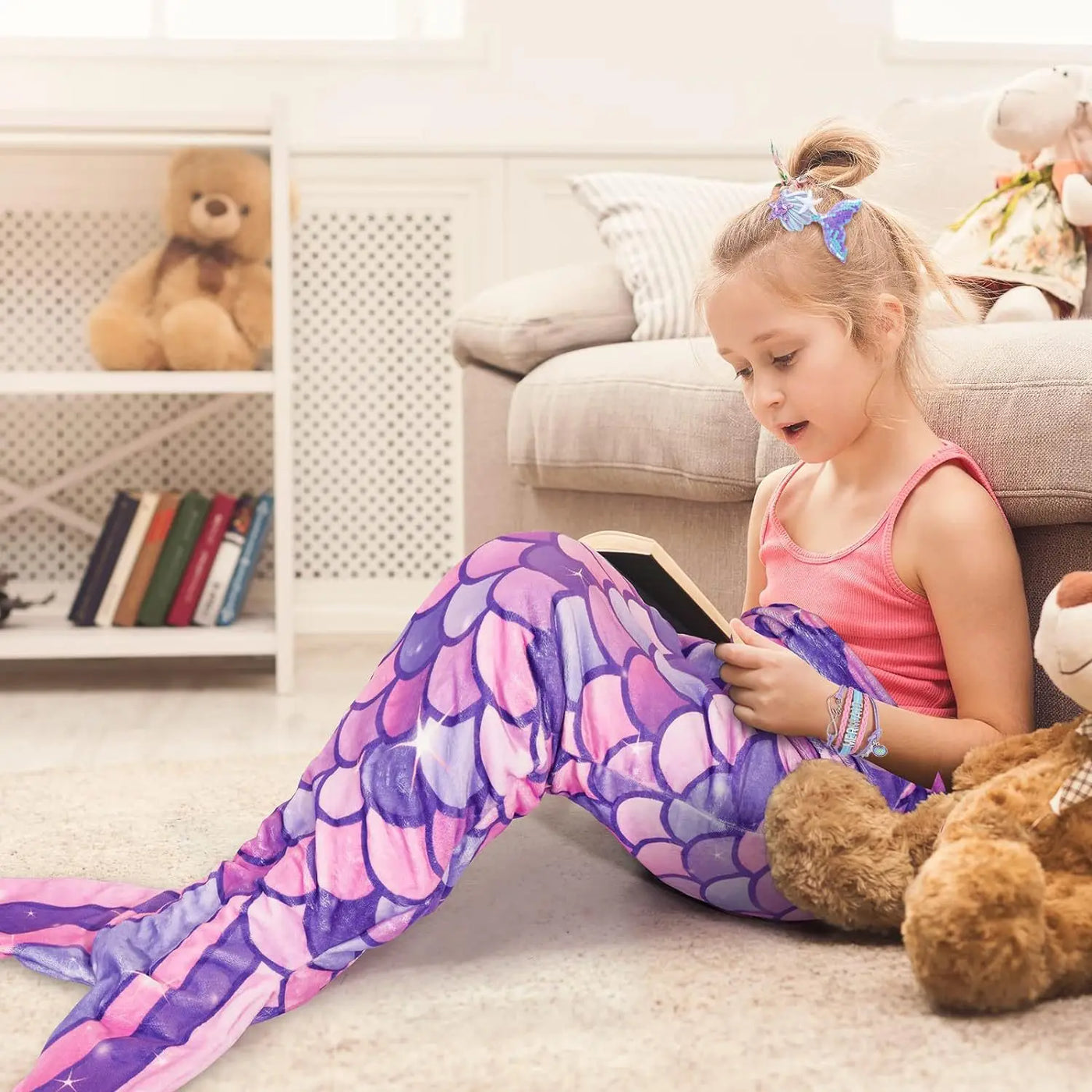 Shark Mermaid Tail Blanket for Children and Kids, Sleeping Sack, Sofa Bed Throw, Adult Bed Blanket