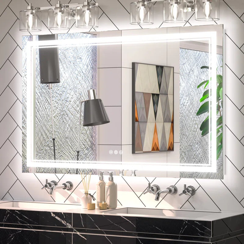 Chrisna LED Bathroom Mirror with Frontlit and Backlit, 3 Colours Temperature & Dimmable Light Anti-Fog Tempered Glass Bathroom Vanity Mirror