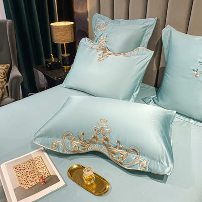 Super King 4Pcs Satin Cotton Rich Silky Duvet Cover Set Embroidery Patchwork Bedding Set Soft Cotton Bed Sheet Pillowcases