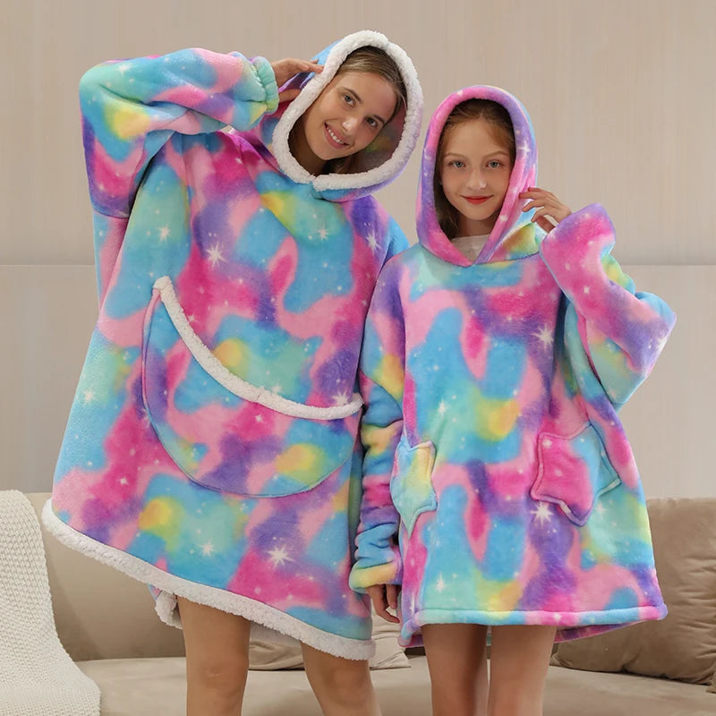 Oversized Hoodie Blanket for Adults and Children, Wearable TV Blankets, Warm Fleece Blanket, Hoody Blanket Koc Mantas Gown