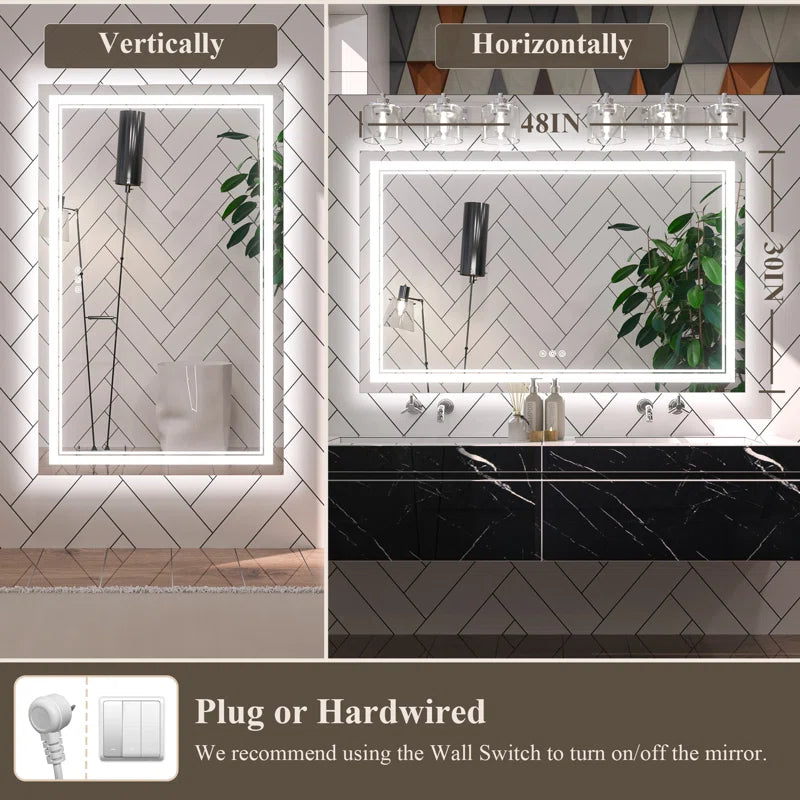 Chrisna LED Bathroom Mirror with Frontlit and Backlit, 3 Colours Temperature & Dimmable Light Anti-Fog Tempered Glass Bathroom Vanity Mirror