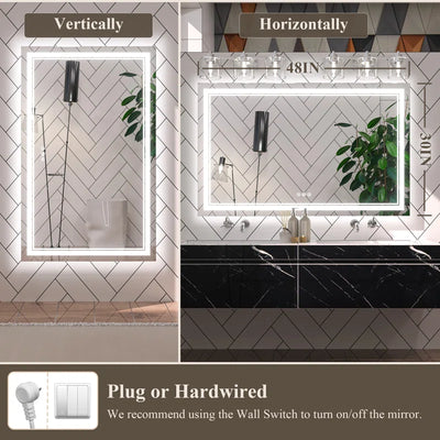 Chrisna LED Bathroom Mirror with Frontlit and Backlit, 3 Colours Temperature & Dimmable Light Anti-Fog Tempered Glass Bathroom Vanity Mirror
