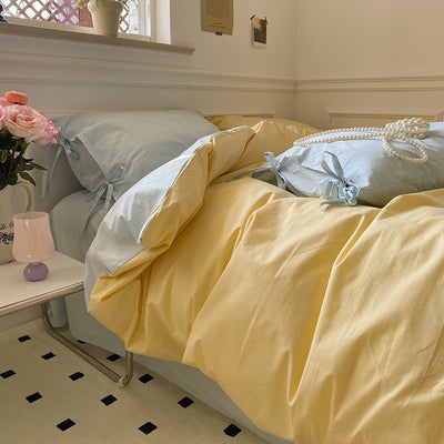 All Cotton Washed Cotton Four-Piece Set Soft Comfortable Bow Bedding