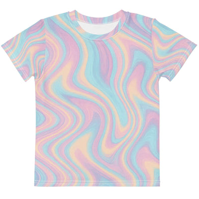 Colorful marble pattern kids crew neck t-shirt made of stretchy, comfortable fabric