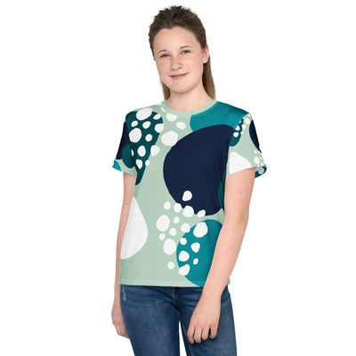Youth crew neck t-shirt with colorful abstract design, soft mid-weight fabric, and regular fit for teens