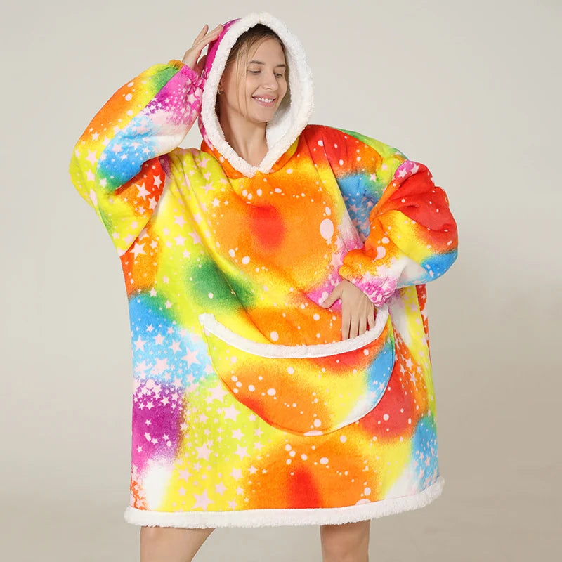 Oversized Hoodie Blanket for Adults and Children, Wearable TV Blankets, Warm Fleece Blanket, Hoody Blanket Koc Mantas Gown