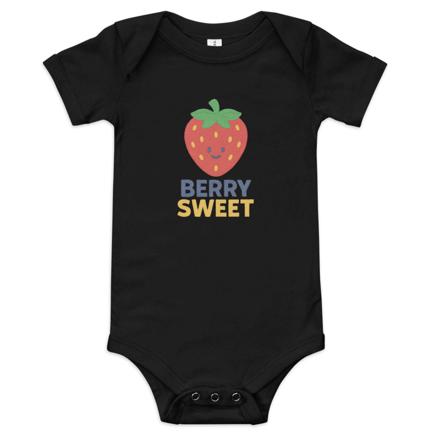 Black baby short sleeve one piece with a cute strawberry