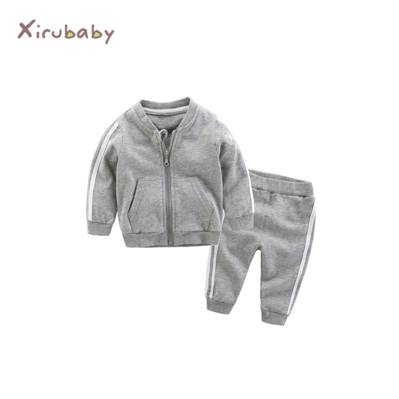 2018 Autumn Fashion Baby Girl Clothes Cotton Long Sleeve Solid Zipper Jacket+Pants 2Pcs Bebes Tracksuit Baby Boy Clothing Set