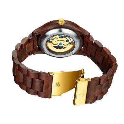 Classic Fashion Wooden Men Automatic Mechanical Watch Wooden Strap Skeleton Transparent Sport Male Wristwatch Relogio Masculino