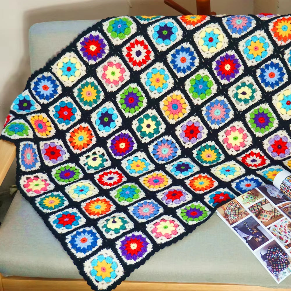 Handmade Craft Sofa Blanket Ceremony Hand Hooked Crochet Blanket Cushion Felt Pastoral Style Wedding Gift Home Decoration
