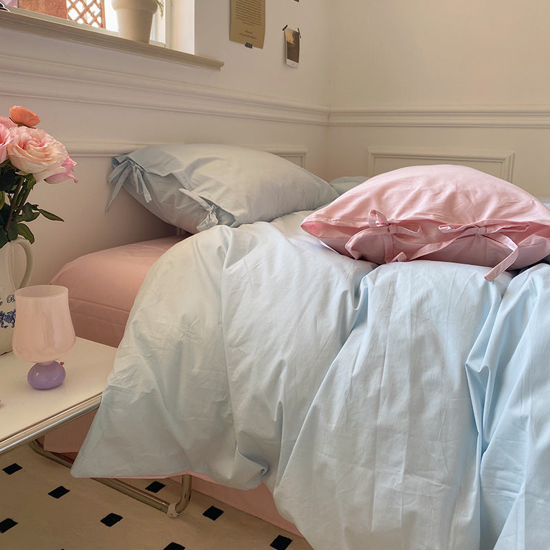 All Cotton Washed Cotton Four-Piece Set Soft Comfortable Bow Bedding